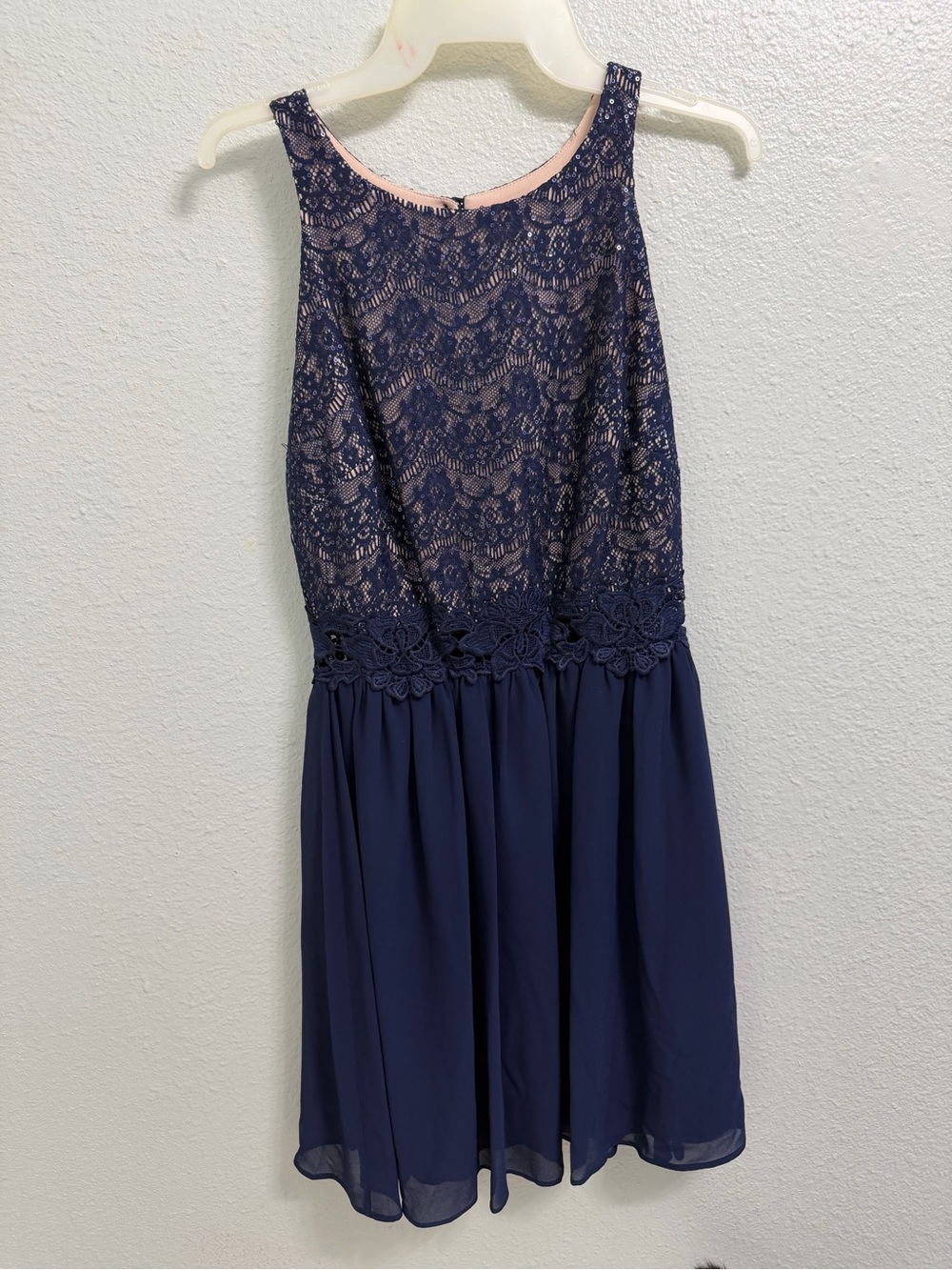 Womens Navy Lace Bodice Dress